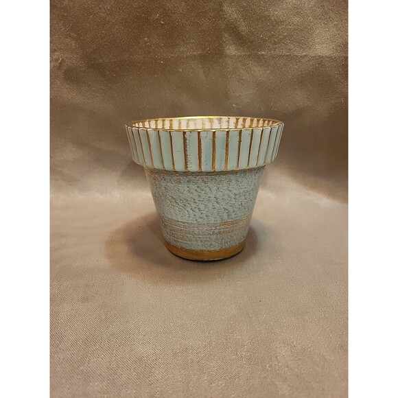 Stangl Other - Stangl 22K Gold Teal Brushed Gold Mid Century Modern Flower Pot 4.25” Tall